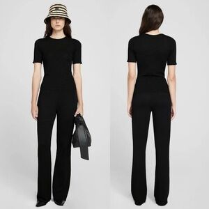 Anine Bing Womens Black Waffle Knit High Waist Relaxed Fit  Billie Pant Size S